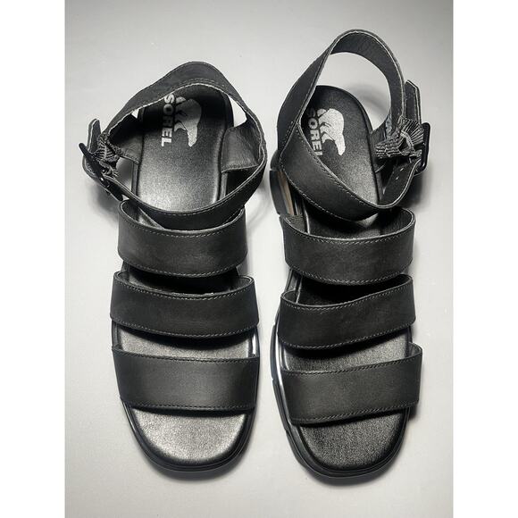 Sorel Platform Wedge Sandals Womens Size 10 Black Strappy Slingback NL4675-010 - Picture 5 of 9